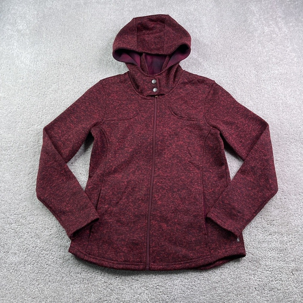 Eddie Bauer Jacket Womens Medium‎ Burgundy Red Fleece Knit Full Zip Hooded